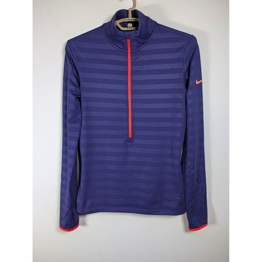 Nike Womens Pullover Pro Dri-FIT Quarter Zip Striped Athletic Purple Orange M